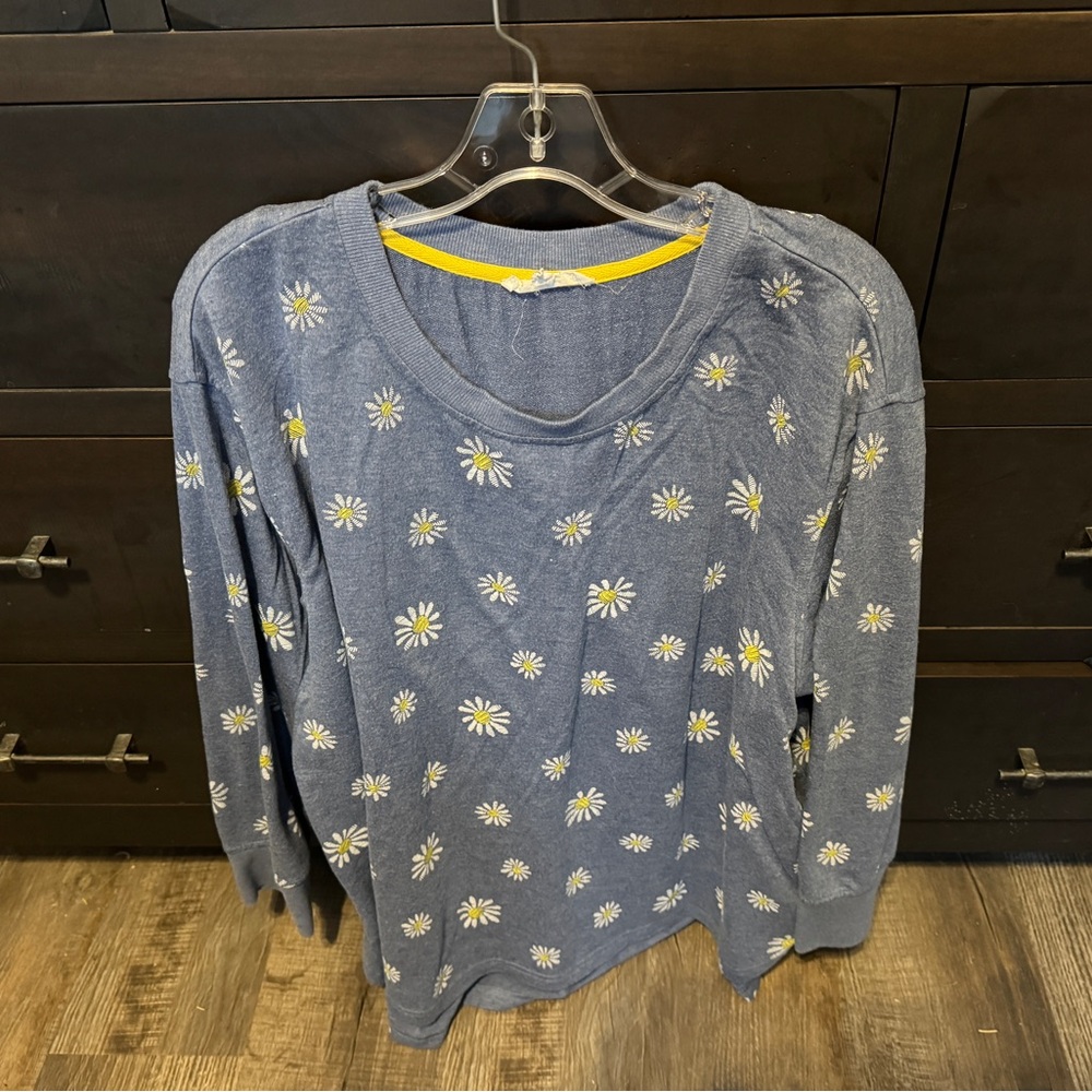 Blue Sweater with Daisy Print